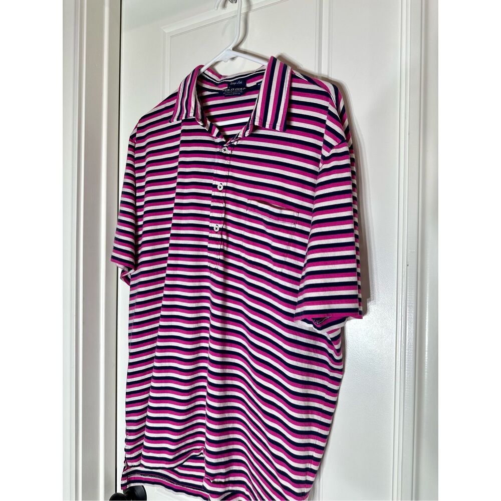 Polo Golf Vintage Lisle size XL pink, blue, and white striped Pima cotton polo - Picture 5 of 9